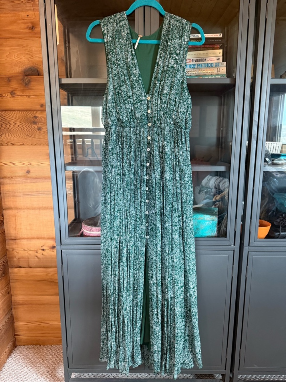 Free People Green Floral Button-Front Maxi Dress
